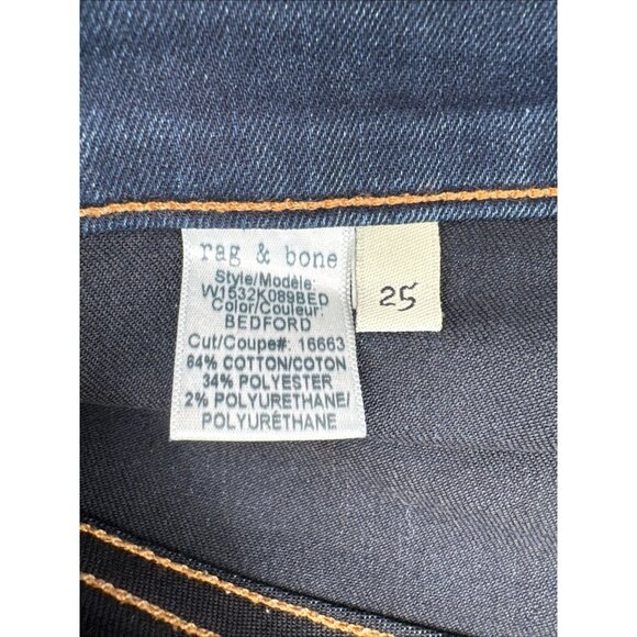 Rag & Bone woman's Bedford High Rise Skinny Jean Dark Wash Blue Size 25 X 28 - Picture 8 of 8